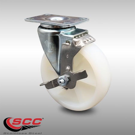 Service Caster 5 Inch SS Nylon Wheel Swivel Top Plate Caster with Brake SCC-SS20S514-NYS-TLB